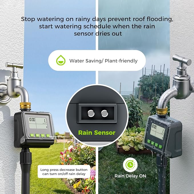 Sprinkler Timer- Hose Timer for Garden Hose, Brass Inlet Programmable Watering Timer w/Rain Delay, Outdoor Auto& Manual Drip Irrigation Controller System for Lawn Yard Greenhouse, 3 Plans
