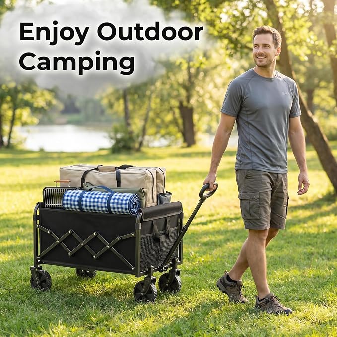 Wagons Carts Foldable - Portable Folding Collapsible Wagons with Wheels - Heavy Duty Utility Carts for Groceries, Shopping, Camping, Sports, Garden，Beach