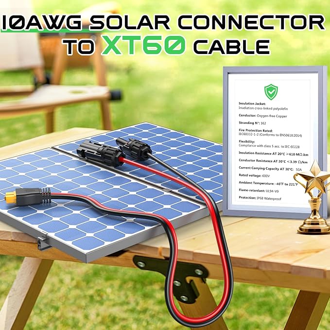 Vansdon 10AWG XT60 Solar Cable- Solar to XT60 Cable 15FT XT60 Charging Adapter for RV Power Station Solar Generator
