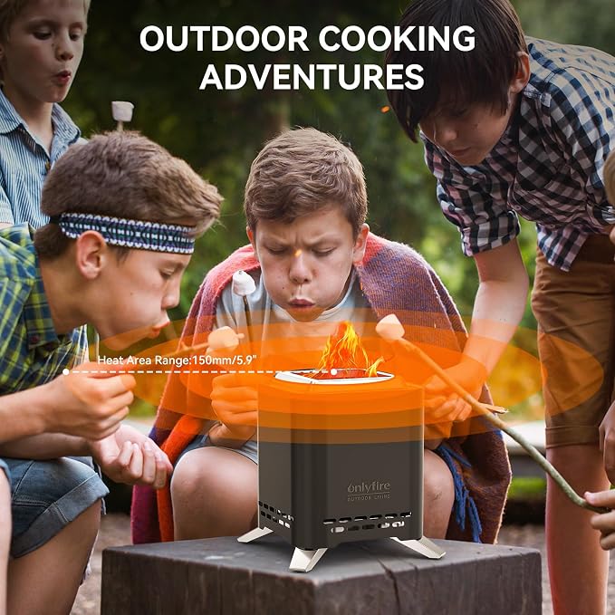 2-in-1 Smokeless Fire Pit with Pot Bracket & Carry Bag, Portable Camping Stove Wood Burning Tabletop Fireplace for Patio RV Tailgating Backyard, Black 7.8", #FP051