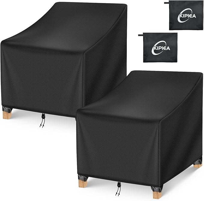 Kipiea Patio Chair Covers Waterproof Winter 2 Pack - Heavy Duty Lawn Outdoor Furniture Chair Covers with Anti UV and No Tears, No Fading (33" W x 35" D x 31" H)
