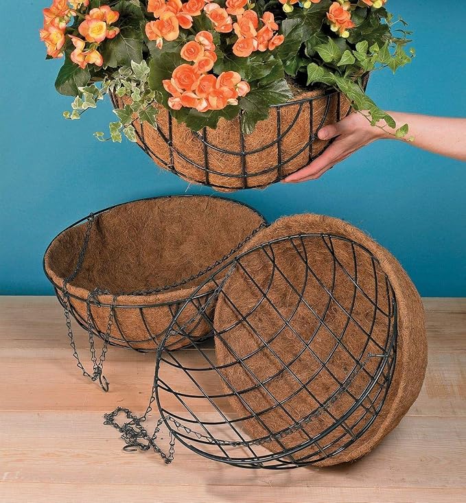 MTB Supply 4 Pack 14 Inch Garden Hanging Baskets Vintage Geo with Coco-Liner for Home Balcony Patio Decoration Outdoor Hanging Planter