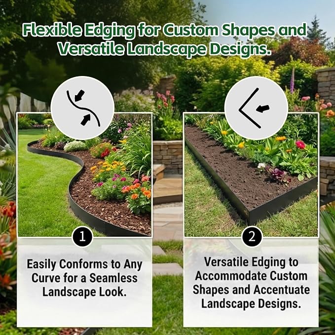 20FT Black Landscape Edging Galvanized Steel (6-Pack) 40" x 8" Flower Bed for Garden Borders with Gloves &Tools, Thickness 1.8mm Metal Edging for Garden Design, Yard, Tree Rings, Pathway