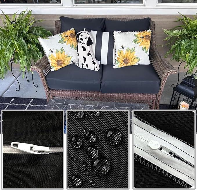 FLYMEI Patio Cushion Covers 24x24x4 Waterproof Outdoor Cushion Cover Replacement 4Packs Outdoor Seat Cushion Slipcover for Rattan Chair Sofa, Black