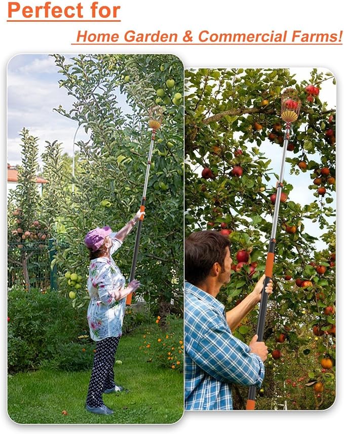 AgiiMan 18 Reach Fruit Picker with Telescopic Extension Pole, 3 to 12 FT Fruit Picker Pole Lightweight and Sturdy Aluminum Telescopic Pole, Easy to Assemble Fruit Picking Basket