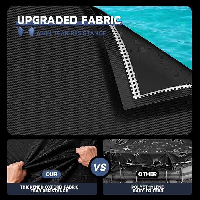 LXKCKJ 12x21 FT Pool Cover for Above Ground Pools, Rectangular 420D Oxford | 10000PA Waterproof, 100MPH Windproof, Tear-Resistant, UPF50+ UV Protection,Cuts Evaporation, for Oval /Rectangular Pool