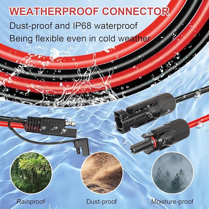 2PCS 1FT Solar Panel to SAE Adapter Cable - 10AWG SAE Connector Extension Cable for RV Solar Panel Caravan Battery Charger Kit with SAE Polarity Reverse Adapter