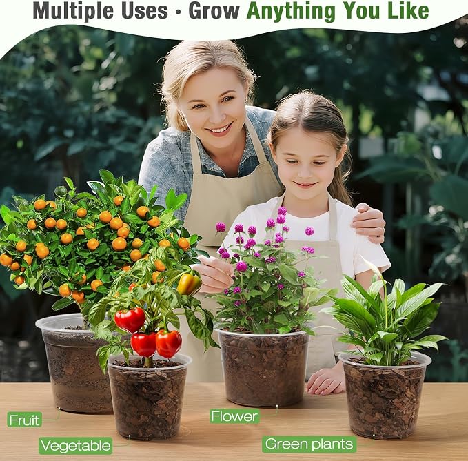 7/8/10 Inch Large Clear Nursery Pots with Drainage, 9 Pack Plastic Pots for Plants, Clear Plant Seedling Pots for Indoor & Outdoor Gardening (7 8 10 inch)
