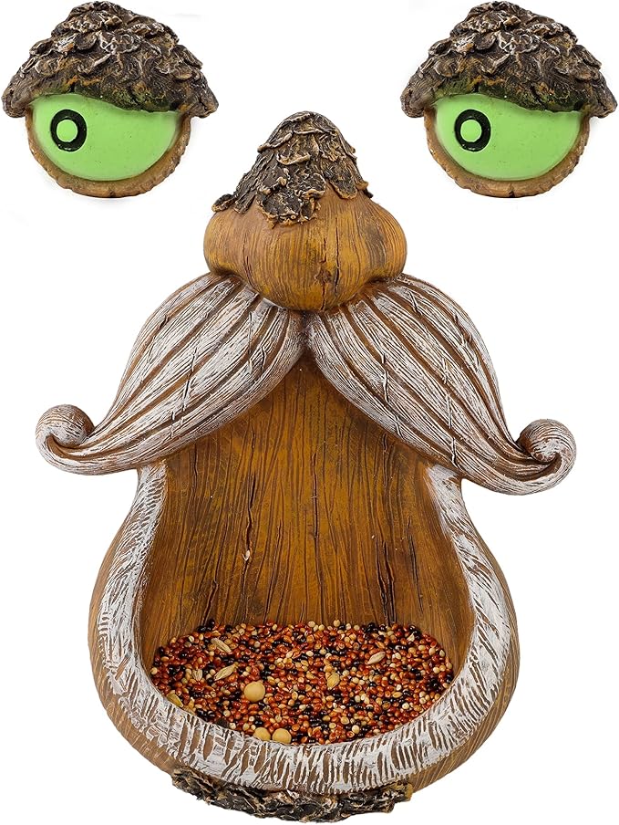 Juegoal Tree Face Decor Bird Feeder Outdoor, Eyes Glow in Dark Fun Old Man Tree Hugger Sculpture Yard Art Garden Lawn Ornament Decoration