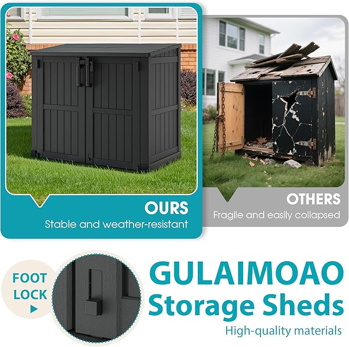 Outdoor Horizontal Resin Storage Shed 36 Cu Ft with Lockable Doors, Waterproof Storage Box for Backyards, Portable Outdoor Storage Cabinet Easy to Assemble