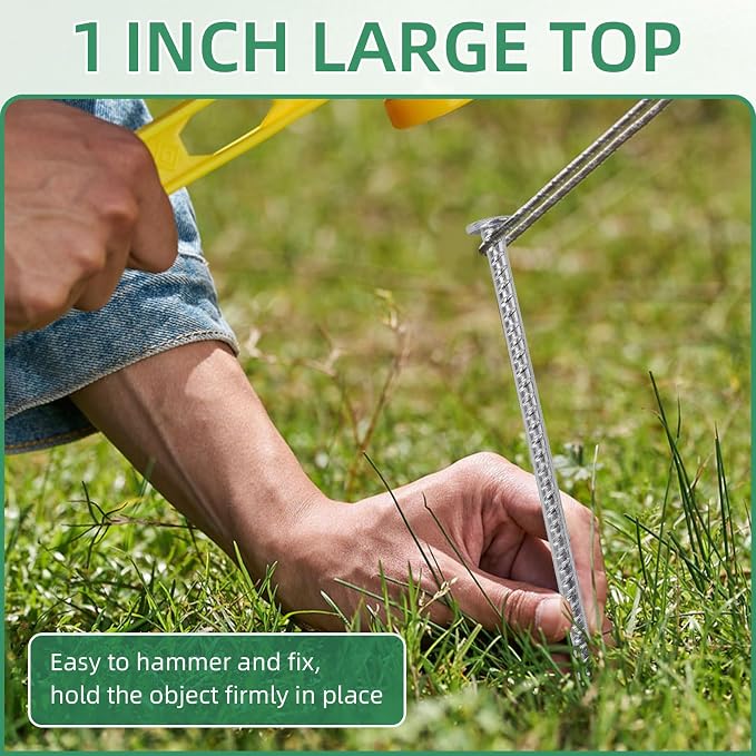 16 Inch Ground Spikes, Rebar Stakes, 1/2 Ground Stake, Galvanized Anchors, Metal Stakes for Ground (16Pcs, Silver)