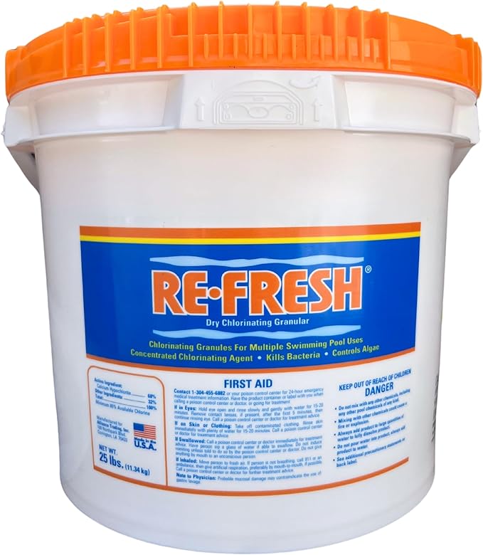 Refresh Granular 68% Active Chlorine Shock | 25-Pound Bucket | Perfect for Swimming Pools, Use As Bactericide, Algaecide, and Disinfectant in Swimming Pools and Spas | Fast Dissolving Shock