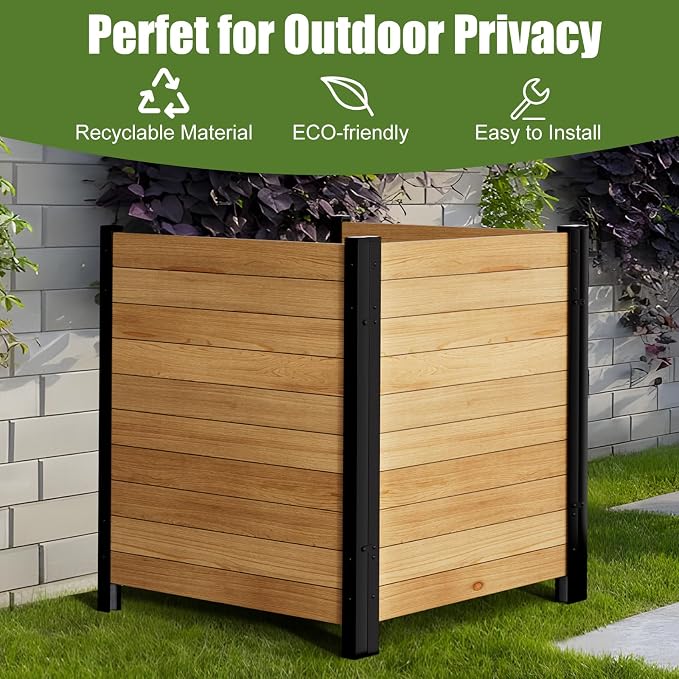 Outdoor Privacy Fence 3P-38''W x 42''H Wood Fence Privacy Screen No Dig Fence Panels, Fencing for Garden Patio Pool Equipment Enclosure Trash Bin Air Conditioner, Privacy Fence Panels Horizontal,Black