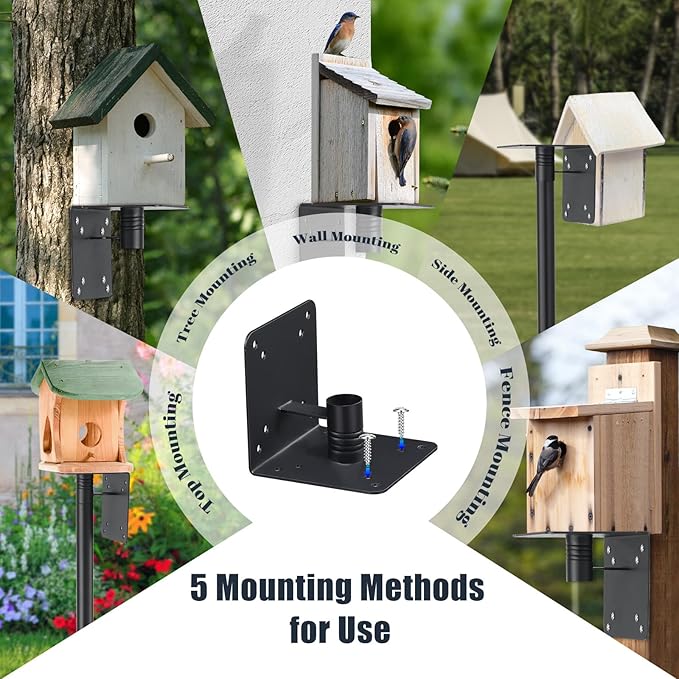 Bird House Pole, 60" Adjustable Bird Feeder Pole with Stand Stake, Heavy Duty 1.2 Inch Diameter Metal Bird Mounting Pole for Yard Garden Outdoors Park, Bluebird, Hummingbird, Black