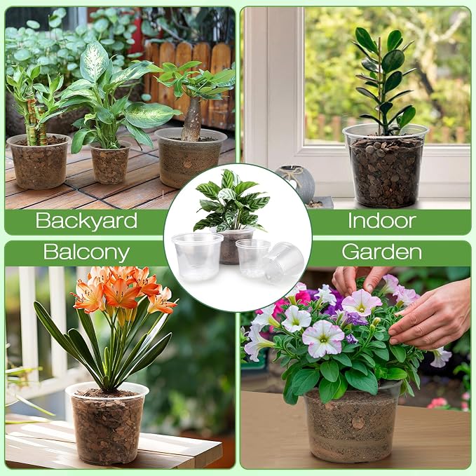 10 Inch Large Clear Nursery Pots with Drainage, 5 Pack Plastic Pots for Plants, Clear Plant Seedling Pots for Indoor & Outdoor Gardening (10 inch)