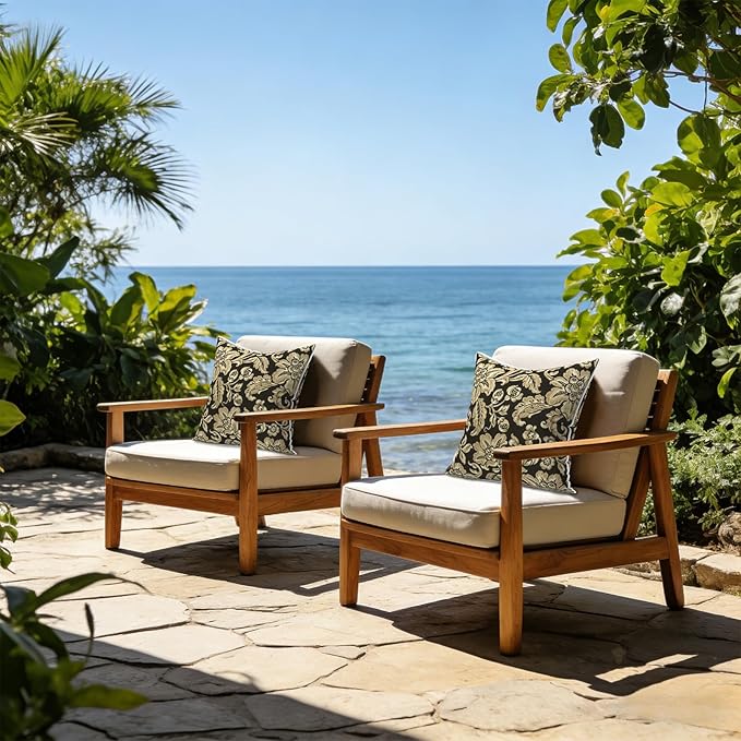 LVTXIII Outdoor Throw Pillows 18x18 Patio Waterproof Square Pillows with Piping Fade Resistant Accent Pillow for Spring Summer Garden Decoration, Set of 2, Jacobean Black