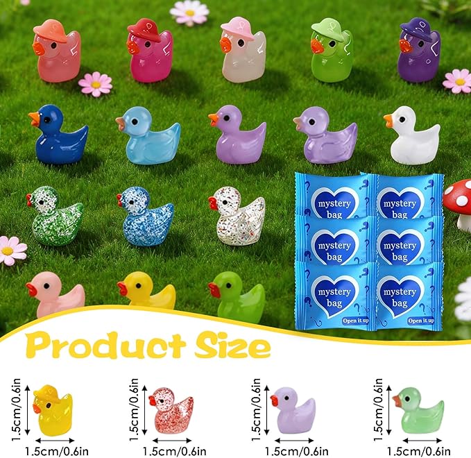 Mini Glow In The Dark Animal Resin Models, Resin Animals Mystery Bags, Individually Wrapped Blind Bags Tiny Animal Figurines, Collectible Mini Animals For Fairy Garden, DIY Crafts (100, Z-Ducks)