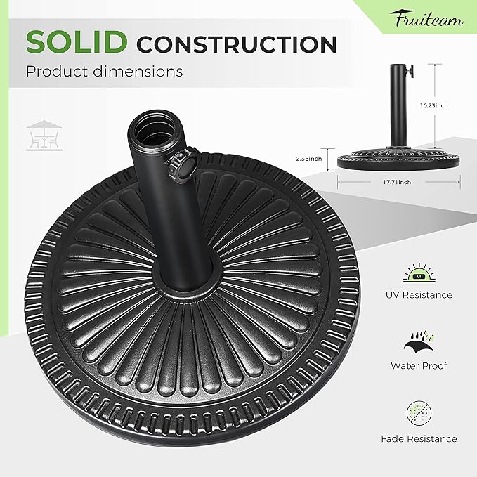 FRUITEAM 15" 23 lbs Round Patio Umbrella Base Pre-Filled Umbrella Stand Sun-Flower-Pattern Heavy Duty Market Umbrella Base Stand for Patio, Outdoor, Swimming Pool, Black