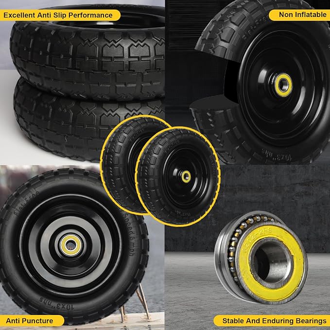 10 Inch Solid Rubber Tires, 4.10/3.50-4 Tire and Flat Free with 5/8" Bearings, 2.17" Offset Hub for GOR Garden Carts, Garden Wagon Carts, Trolleys, Hand Trucks and Utility Cart(2 Pack)