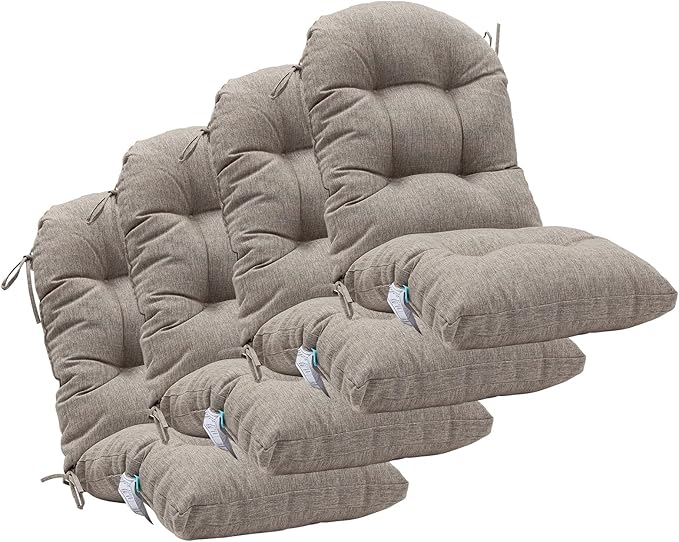 QILLOWAY Outdoor High Back Chair Cushion for Adirondack, All Weather Rocking Chair Cushions Thick Padded Replacement for Patio Furniture Set of 4,Tan, Grey