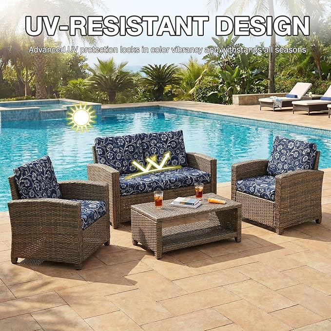 hyha 12Pcs Patio Cushion Covers, Stretch Outdoor Couch Cushion Covers, Washable Outdoor Chair/Sofa Slipcovers for Patio Furniture Cushions Protector with Elastic Bottom(Baroque,Cover Only)