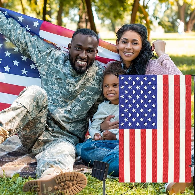 Lighted American Garden Flag 12 x 18 Inch Double Sided Burlap Led 4th of July USA Garden Flag for Independence Day Party Yard Outdoor Decoration