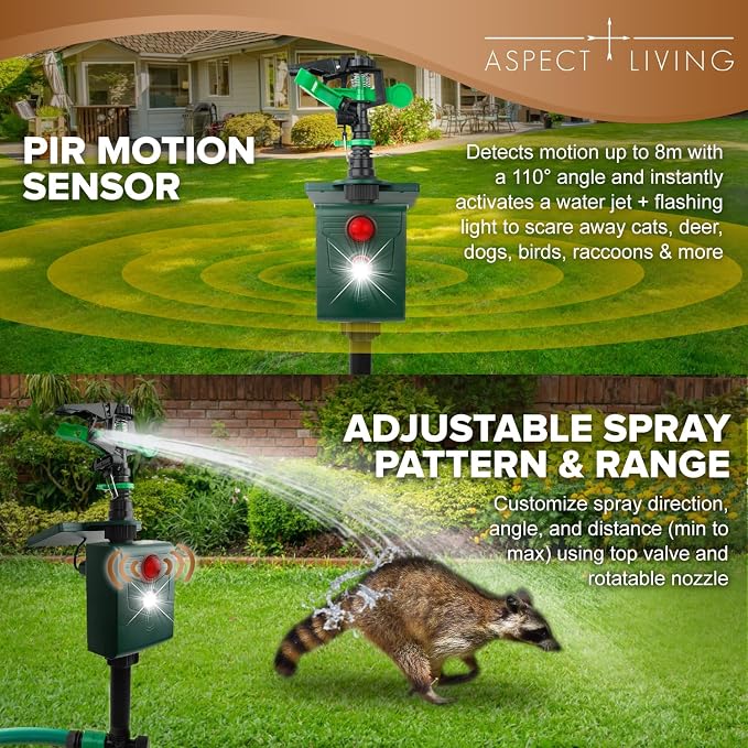 Animal Repellent Motion-Activated Water Sprinkler, Solar Powered Outdoor Deterrent for Cats, Dogs, Deer, Squirrels & Raccoons, Lawn and Garden Protection