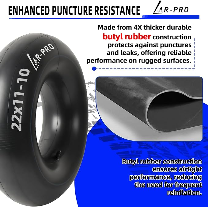 AR-PRO Replacement 22x11-10, 20x10-10 Inner Tubes With TR13 Straight Valve Stems for ATV UTV, Lawn Tractor, Garden Trailer, Golf Cart, Snow Blowers - Made from Durable Butyl Rubber (2-Pack)