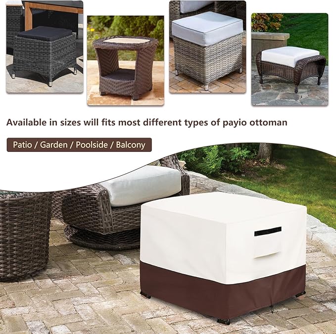 Patio Ottoman Cover,32W x 32D x 18H inch,Waterproof Square Patio Small Side Table Cover,Suitable for 3-Piece Outdoor Wicker Patio Bistro Set Side Table(Beige)