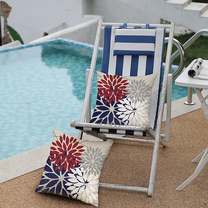 DFXSZ Outdoor Throw Pillow Covers 16x16 Inch Set of 2 Waterproof Spring Summer Geometric Elegant Red Blue Outdoor Pillow Covers for Patio Funiture Garden Couch 158U16