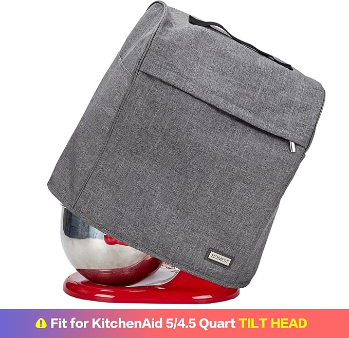 HOMEST Stand Mixer Dust Cover Compatible with KitchenAid 5/4.5 Quart Bowl Lift, Zipper Pocket for Various Kitchen Appliance Accessories, Grey (Patent Design)