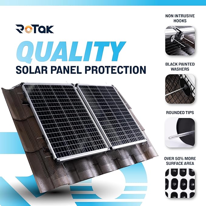 ROTAK Critter Guard - 6in x 100ft Solar Panel Bird Guard - Galvanized Black PVC Coated ½ inch Wire Roll Mesh (6" x 100')