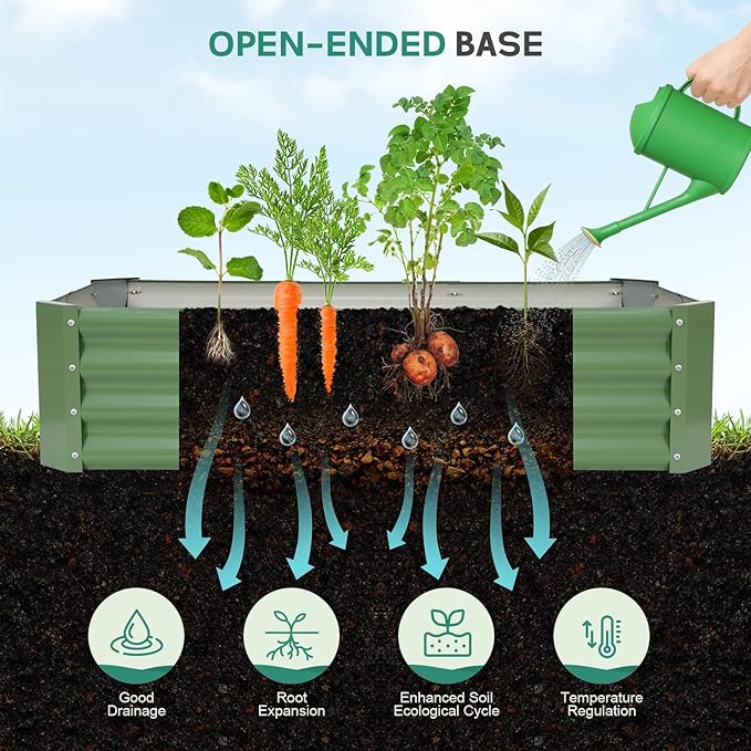 Galvanized Raised Garden Bed - 4x2x1ft (2Packs) Metal Garden Planter Box Outdoor | Steel Raised Bed Kit with Bracing Rods, Gloves for Gardening Vegetables Fruits and Flowers (Olive Green)