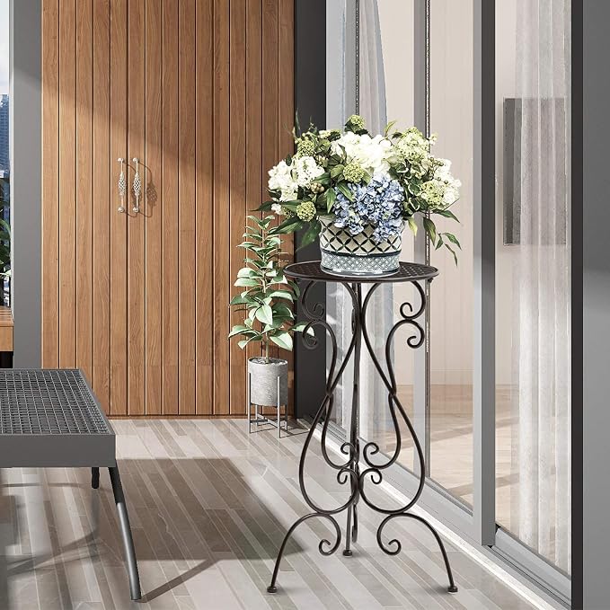 NAKUPE Metal Plant Stand 17in and 23in Tall Flower Pot Stands(Both 2 Pack)(Black&Brown)