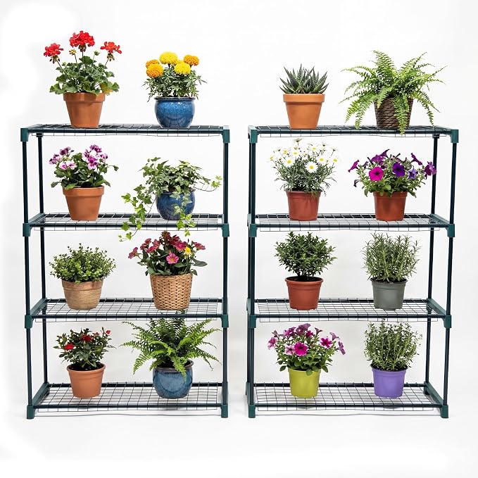 Panana 4 Tier Garden Greenhouse Steel Staging Shelving Plant Stand Garden Shelving Unit Garage Storage Racking, 2 Pack Plant Racks