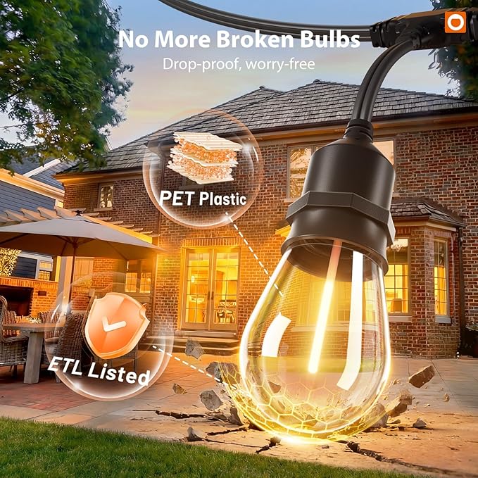 addlon 100FT Outdoor String Lights with Remote Dimmable Patio Lights Waterproof Shatterproof Edison Bulb for Outside Backyard Porch Garden Bistro Pergola Party Decor, Warm Ambience Lighting