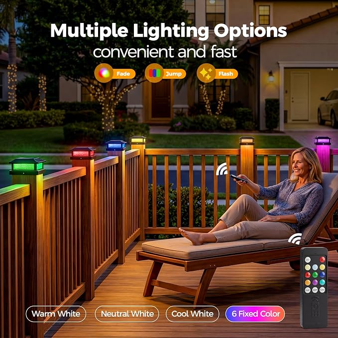 JOFIOS Solar Post Cap Lights, LED, Multi-Color, Plastic, Classic Style, Waterproof IP65, for 4/4.5/5 Inch Posts, Outdoor Patio (12, Black)