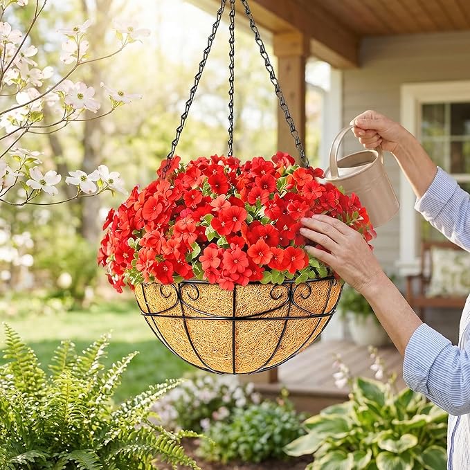 4 Pack 10 Inch Hanging Baskets for Plants Outdoor - Metal Hanging Planters for Outdoor Plants with Coco Liners - Heavy Duty Empty Hanging Flower Pots for Porch Patio Garden