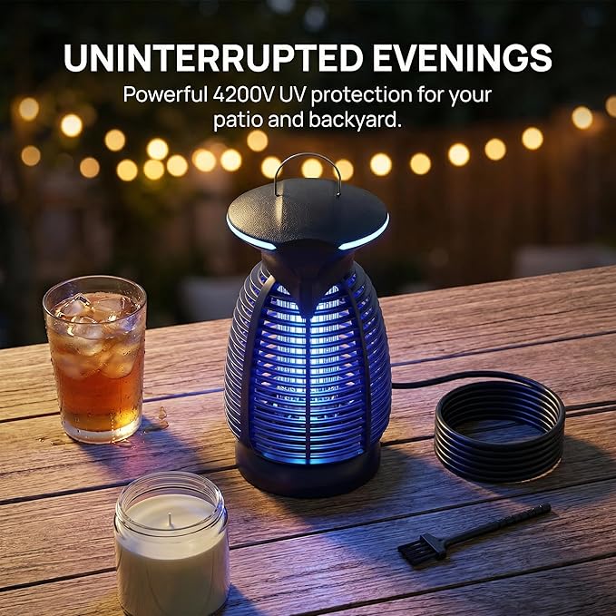 Electric Bug Zapper Outdoor - 4200V High Voltage Insect Killer Waterproof LED Light for Mosquito Fly Patio Porch Garage Backyard Home Indoor