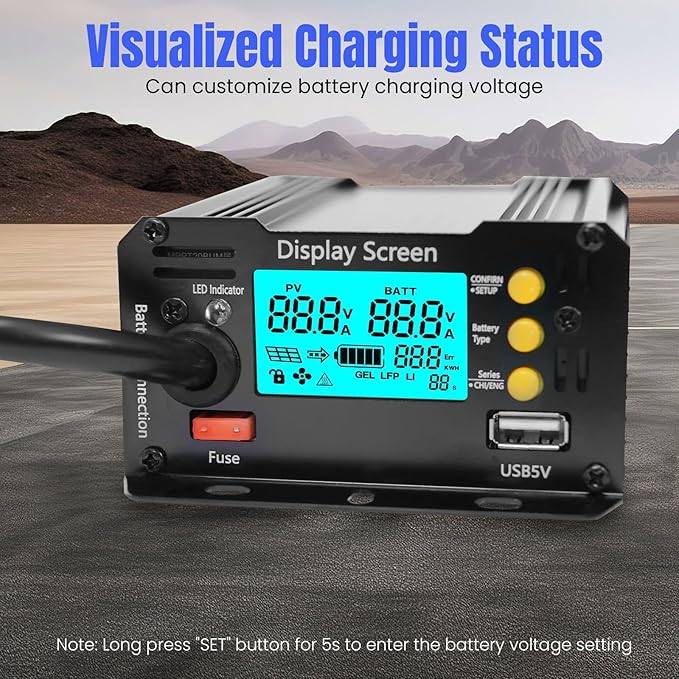 500W SmartSolar MPPT Boost 24V/36V/48V/60V/72V MPPT Solar Charge Controller LCD Display Solar Panel Regulator for Sealed Flooded AGM Gel LFP User Batteries, Ideal for Golf Carts Electric Vehicles RVs