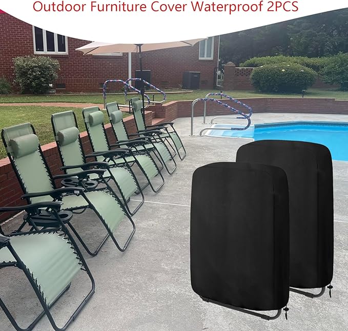 Oslimea Zero Gravity Chair Covers 2 Pcs, Folding Patio Chair Covers All Weather Waterproof Dustproof with Storage Bag, 32.3" W x 7.9" D x 36.6" H, Black