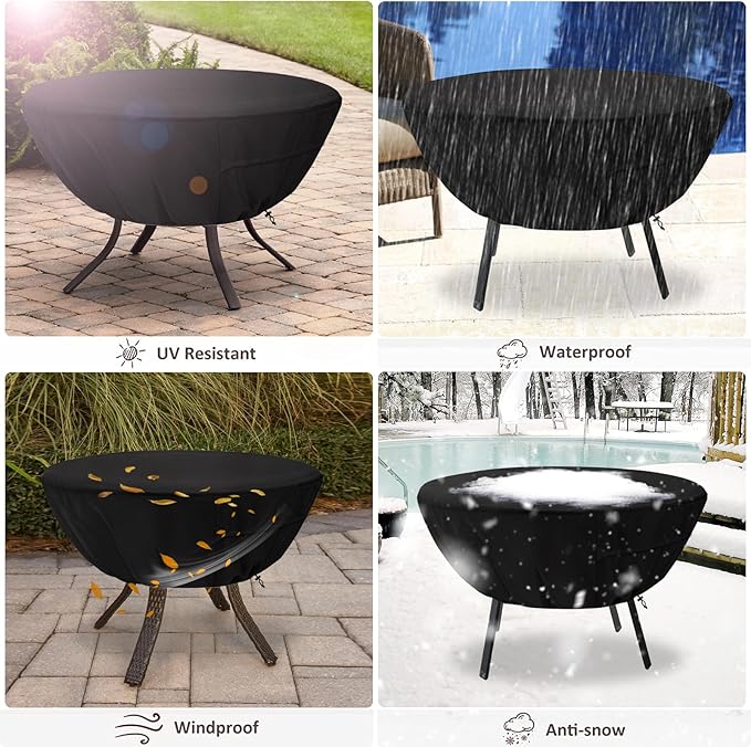 Round Patio Table Cover,Suitable for 42 Inch Diameter Patio Round Table,Waterproof Heavy Duty Round Outdoor Coffee Table Cover,Black