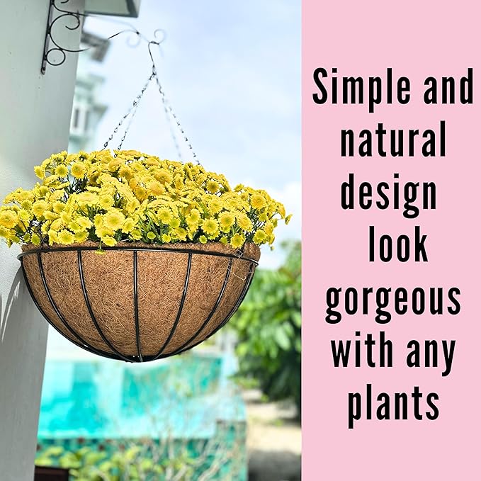 LaLaGreen Hanging Baskets for Plant Outdoor (18 Inch, 2 Pack) Extra Large Black Metal Wire Hanging Planter with Coco Liner Round Flower Pot Holder Hanger Deck Porch Modern Garden Balcony Country Decor