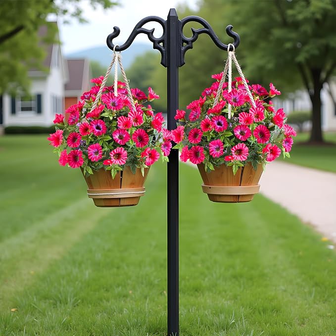 Rose Red Artificial Morning Glory Flowers for Outdoor Planters, Premium UV Resistant Silk Faux Flowers for Porch, Hanging Basket & Window Box, Summer Garden Decor, No Pot, 13.3 Inch, 4 Bundles