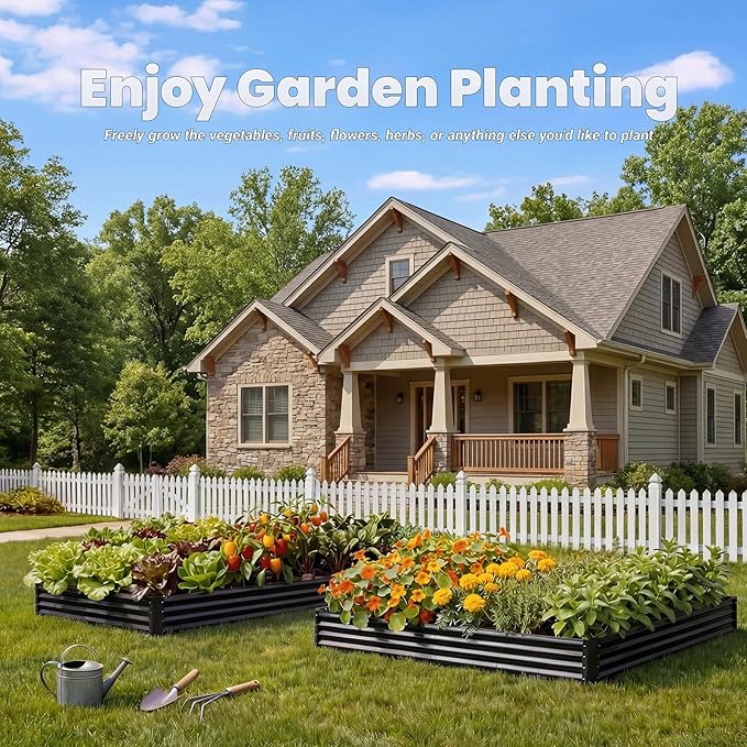 2Packs 8x4x1 FT Raised Garden Beds Outdoor, Planter Raised Beds for Gardening, Vegetables, Flowers, Metal Garden Box, Deep Plant Flower pots Outdoor (Black)