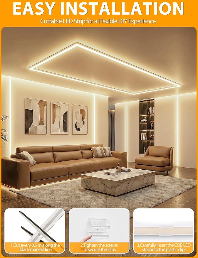 Lamomo COB LED Strip Lights 65.6Ft, Natural White Outdoor Led Rope Light, Waterproof Flexible Silicone Cuttable 4000K Neon Led Lights for Bedroom Garden Commerica Holiday Decor, CRI90+, AC 120V