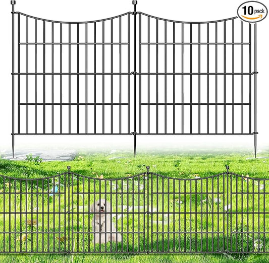 10 Panels No Dig Dog Fence Outdoor for Yard, 24 in(H) X 20 ft(L) Decorative Tall Garden Fence Animal Barrier, Rustproof Metal Wire Garden Edging and Borders, Temporary Fencing Stakes