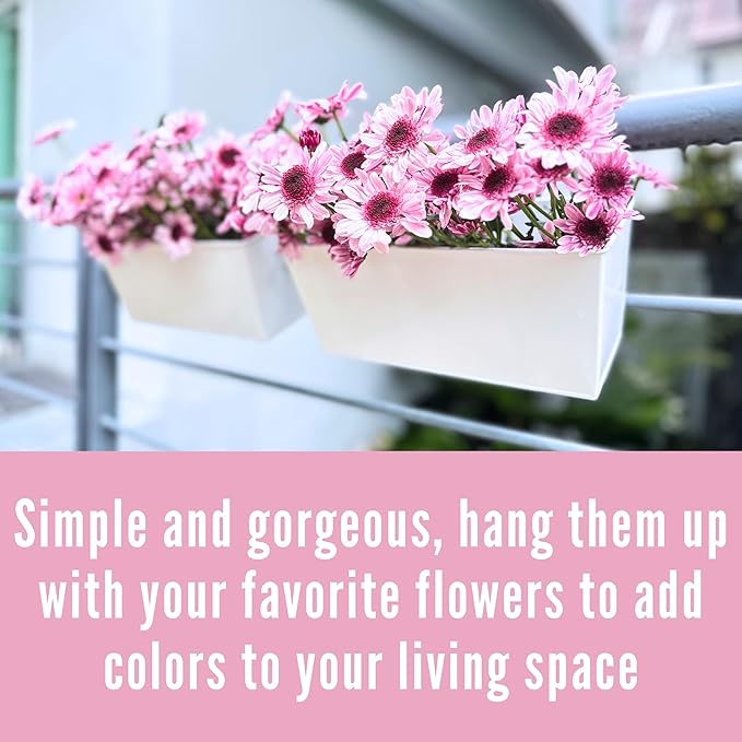 LaLaGreen Rail Planter (16 Inch, 4 Pack) Rectangular Metal Metal Hanging Flower Pots Railing Fence Balcony Gardening for Apartment Patio Planters Garden Style Iron Outdoor Deck Decoration Porch Decor
