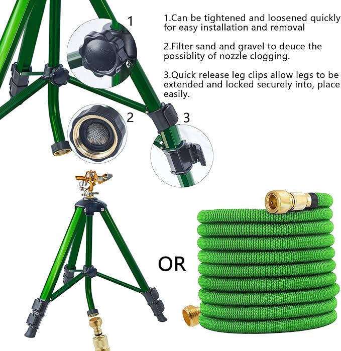 Hourleey Impact Sprinkler on Tripod Base + Adjustable Turret Metal Sprinkler