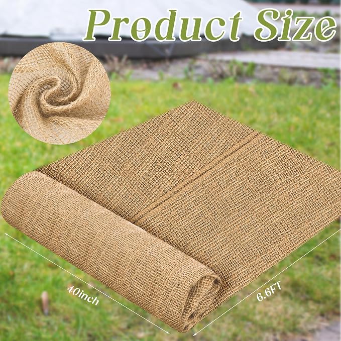 Buryeah 40 Inch x 6.6 ft Burlap Fabrics Roll Natural Burlap Garden Multipurpose Weed Barrier Garden Landscape Blankets Cloth Weed Barrier Fabric Jute for Outdoor Home Craft Shrubs Party Decor